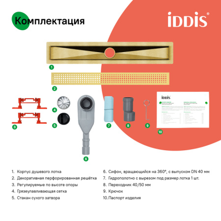 Душевой лоток с решеткой Iddis Perfex 975B5MG20DZ золото матовое фото