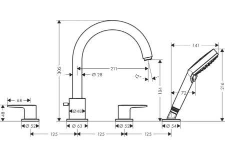 Смеситель на борт ванный Hansgrohe Vernis Blend 71456000 хром фото
