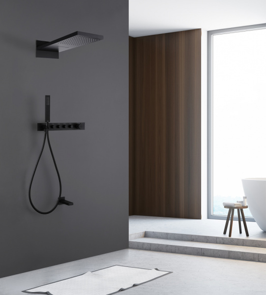 Душевая система скрытого монтажа Abber Rund AF8753B черная матовая фото