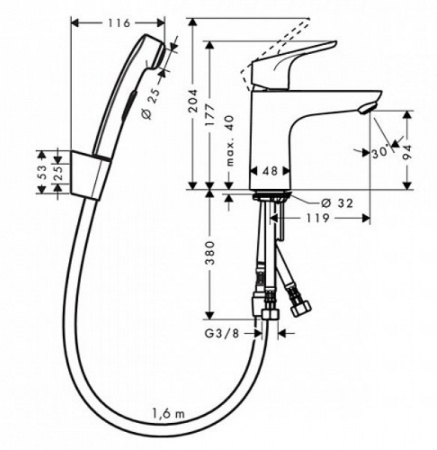 Смеситель для раковины с гигиеническим душем Hansgrohe Focus 31927000 фото