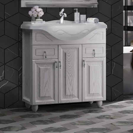 Тумба с раковиной Opadiris Тибет 85 00-00003121 ясень/ белое серебро фото