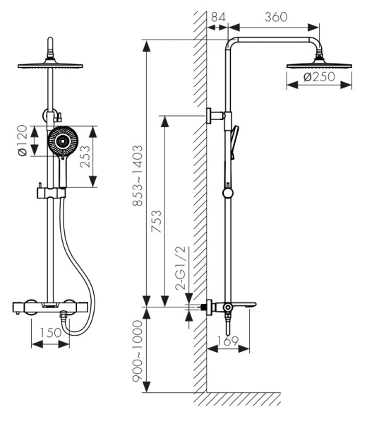 Душевая система с термостатом Kaiser Serio 05382 хром фото