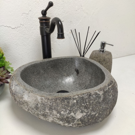 Накладная раковина из речного камня RS01446 (39*35*14) фото