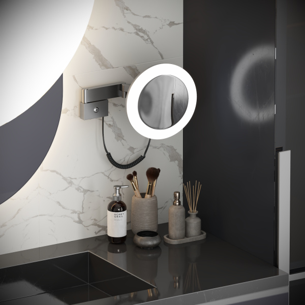 Зеркало с подсветкой и 5 кратным увеличением Timo Saona 13374/18 Черное золото фото