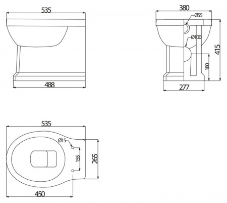 Чаша приставного унитаза BelBagno Trevi BB135CBL фото