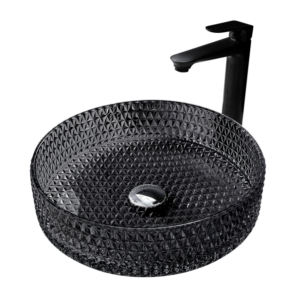 Накладная раковина стеклянная Abber Glas AK2301B 39x39 черная фото