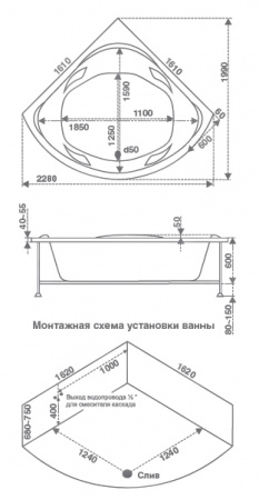 Ванна акриловая с гидромассажем Bas Ривьера 161х161 фото
