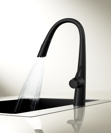 Смеситель для кухни с выдвижным изливом Vincea VKF-176MB черный матовый фото
