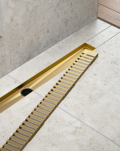 Душевой лоток Timo Drain System 60 DS230106/17  перфорированной решеткой lines, золото матовое фото