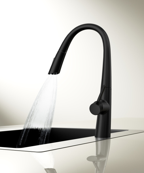 Смеситель для кухни с выдвижным изливом Vincea VKF-176MB черный матовый фото