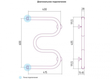 Водяной полотенцесушитель Сунержа М-образный 00-0007-6040 фото