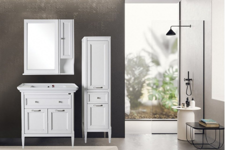 Зеркало со шкафчиком ASB-Woodline Гранда 11483+11485 белое фото