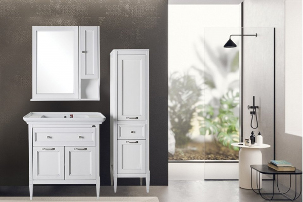 Зеркало со шкафчиком ASB-Woodline Гранда 11483+11485 белое фото