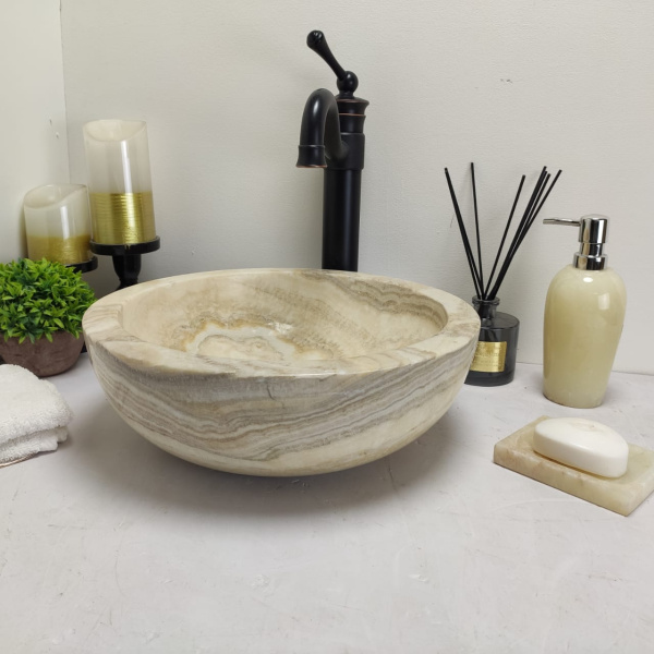 Накладная раковина из оникса Bowl Blitar Small BO-00610 (3cm) (35*35*12см) фото