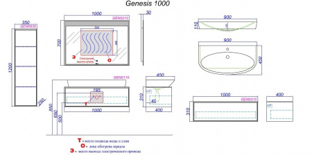 Дополнительная подвесная тумба Aqwella 5 Stars Genesis GEN0310W 100 см фото