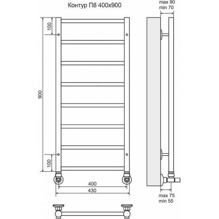 Водяной полотенцесушитель Terminus Контур П8 4660059582450 400х900 фото