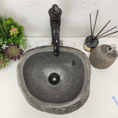 Накладная раковина из речного камня RS01446 (39*35*14) фото