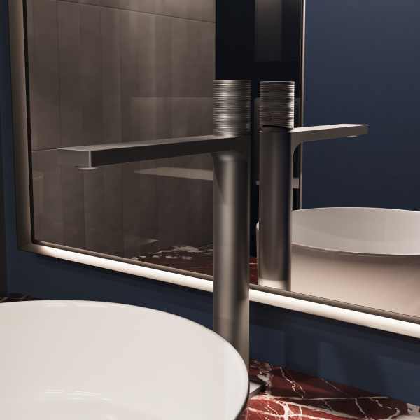 Высокий смеситель для раковины Vincea Domus VBF-5DM02GM вороненая сталь фото