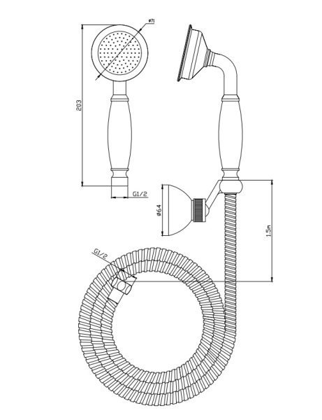 Ручной душ со шлангом и держателем Cezares LIRA-M-DEF2-02-Bi Бронза фото