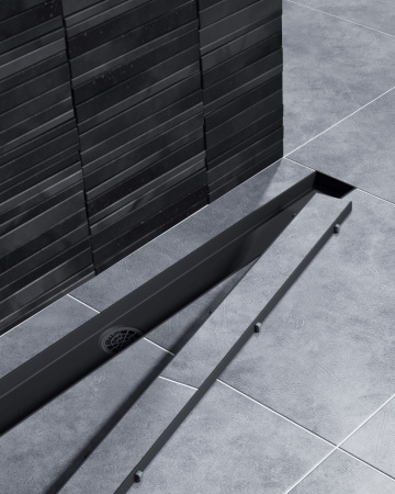 Душевой лоток Timo Drain System 90 DS230209/03 с двусторонней панелью под плитку, цвет черный матовый фото