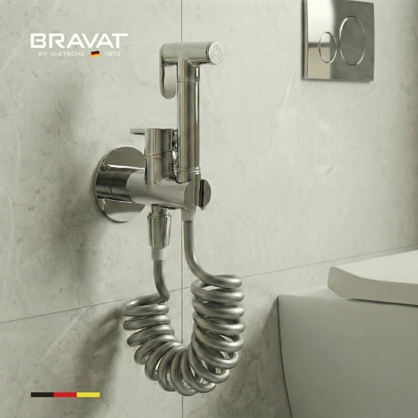 Гигиенический душ со смесителем с пружинным шлангом Bravat D9192CP-SW фото