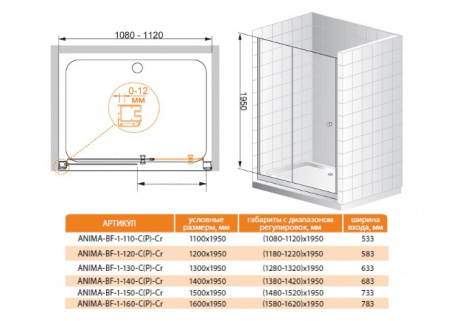 Душевая дверь Cezares Anima ANIMA-BF-1-140-P-Cr 140 см фото