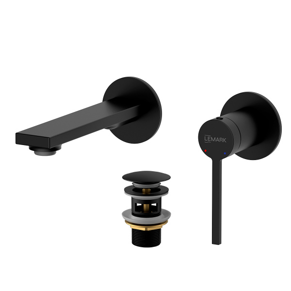Настенный смеситель для раковины Lemark Valday LMF-8133B-BL черный матовый фото