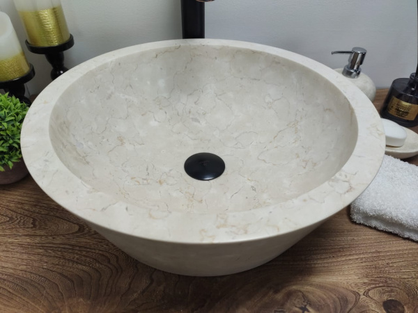 Накладная раковина из мрамора Drum Cream Medium DM-00194 (45*45*15см) фото