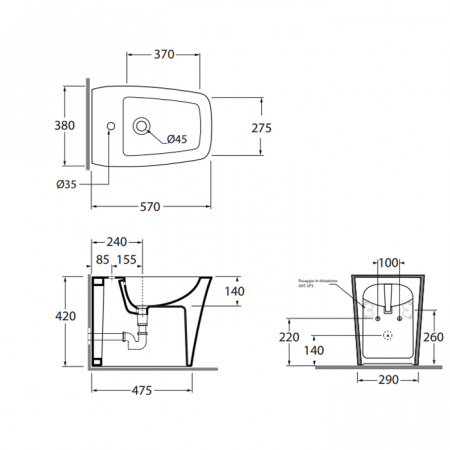 Биде напольное Azzurra Hera HEBIT000000MBI*1 фото
