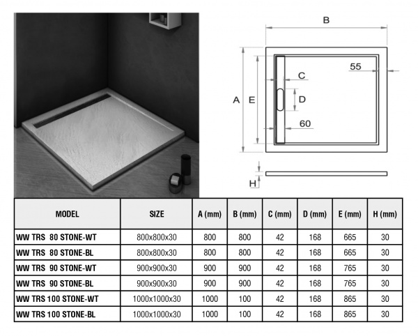 Поддон для душа Weltwasser Stone BL WW TRS 100 STONE-BL 100x100 фото