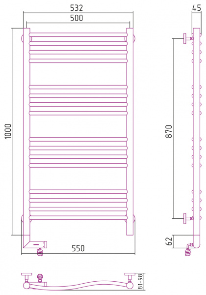 Электрический полотенцесушитель Сунержа Флюид 2.0 00-5221-1050 100х50 правый фото