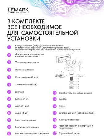 Настенный смеситель для раковины Lemark Valday LMF-8133B-BL черный матовый фото