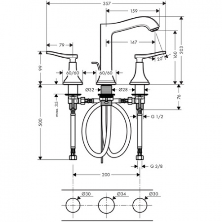 Смеситель для раковины двухвентильный Hansgrohe Metropol Classic 31331000 фото