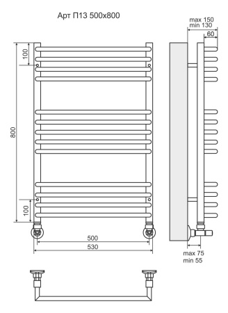 Водяной полотенцесушитель Арт П13 500х800 Terminus 4670078513373 фото