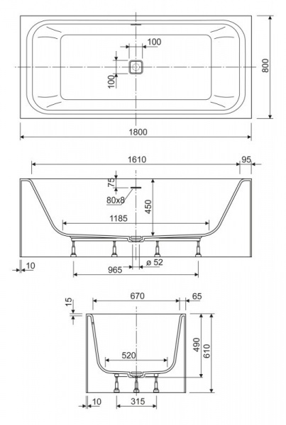 Ванна из литьевого мрамора Cezares Titan TITAN-VARIO-180-80-CNT фото