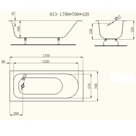 Чугунная ванна Castalia 170x70 фото