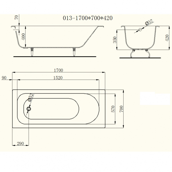 Чугунная ванна Castalia 170x70 фото