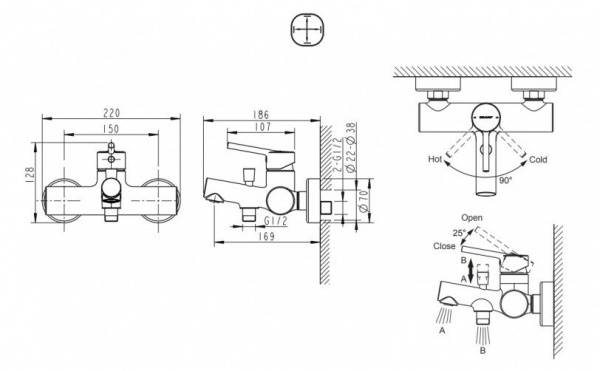 Смеситель для ванны с душем Bravat Palace F6172217CP-01-RUS фото