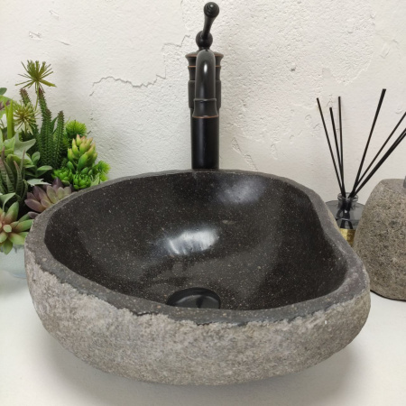 Накладная раковина из речного камня RS01447 (37*35*15) фото