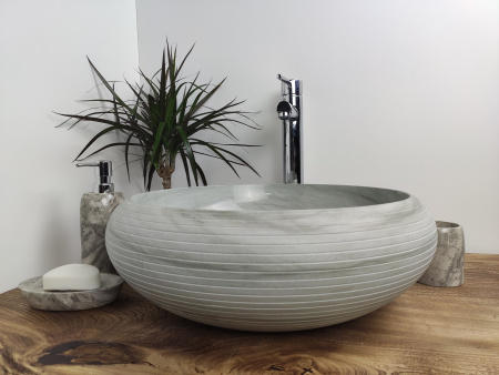 Раковина из камня андезит Indo Donut Blue Medium Alur DA-00153 фото