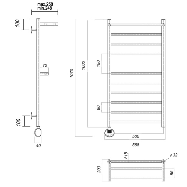 Полотенцесушитель электрический Domoterm Медея с 2 полками  Медея сп2 П10 500x1000 EL фото