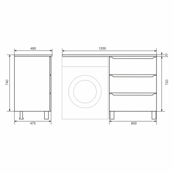 Тумба под стиральную машину Uperwood Tanos 120 TTanosVMF60B3 черная матовая фото