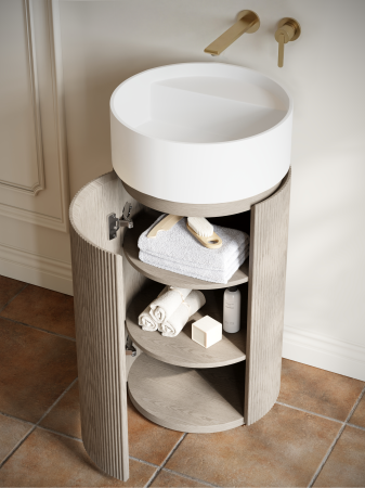 Тумба с раковиной AltroBagno Чиа (Chia) 450 ALTROBAGNOChia450VeletBeigeOak/MatteWhite фото