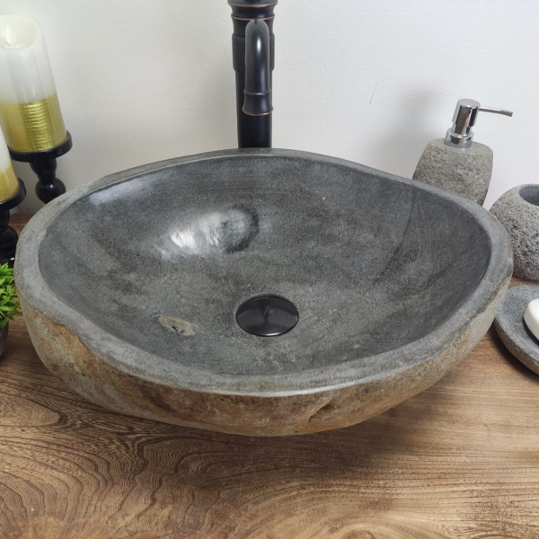 Накладная раковина из речного камня RS0576 (47*39*15) фото