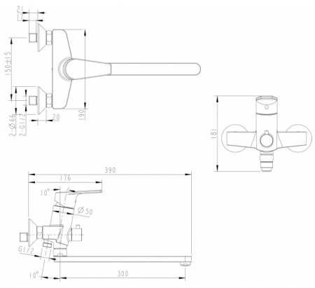 Смеситель для ванны с душем Bravat Line F65299C-1L фото