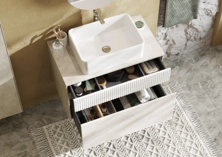 Тумба под раковину Акватон Марбл 80 1A276201MH4C0 белый матовый/слэйт фото