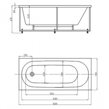 Акриловая ванна Aquatek Оберон без гидромассажа 160х70 с каркасом и экраном фото