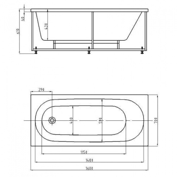 Акриловая ванна Aquatek Оберон без гидромассажа 160х70 с каркасом и экраном фото