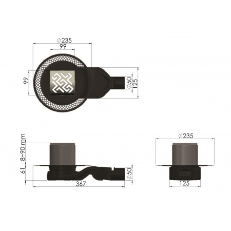Душевой трап Berges Platz Antik 100х100 боковой слив, бронза фото