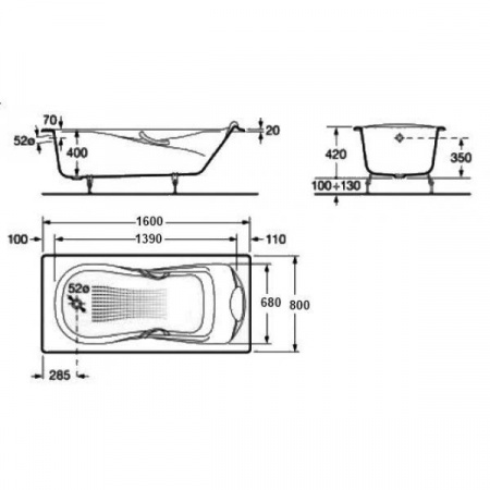 Чугунная ванна Roca Haiti 2330G000R с п/ск покрытием 160x80 фото